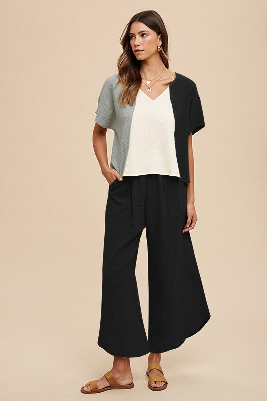 Cotton Gauze Wide Leg Pants