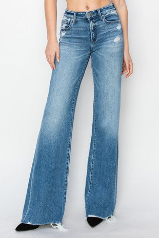 Risen Mid Rise Wide Leg Jeans