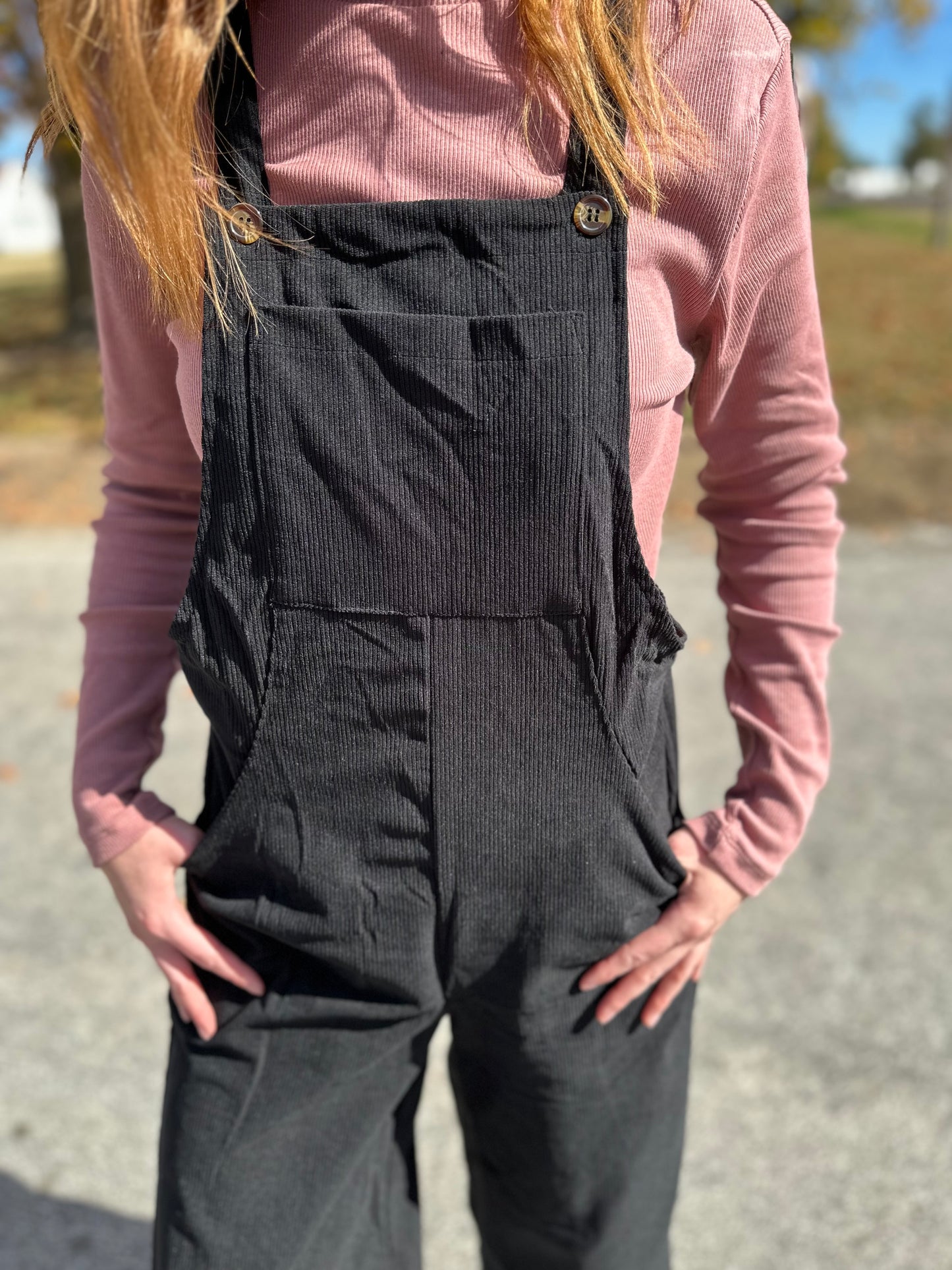 Perfect For You Black Corded Overalls
