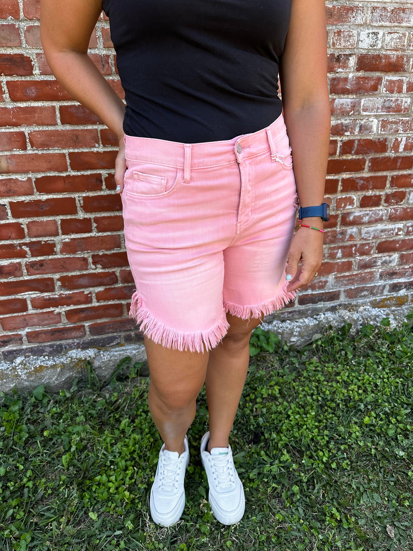 Pretty in Pink Frayed Hem Shorts